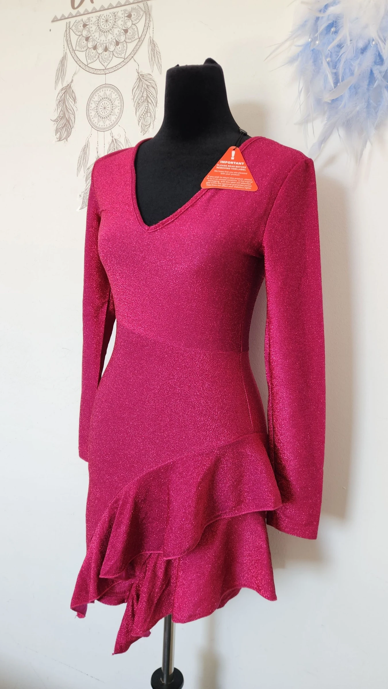 Fuchsia glitterende avondjurk met V-hals ●Maat S●🌸 Nieuw – photo 3
